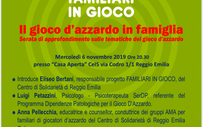Il CEIS di Reggio Emilia organizza un momento di approfondimento sulle tematiche del gioco d’azzardo