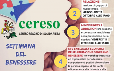 Ce.Re.So. (Centro Reggino di Solidarietà): In occasione della giornata mondiale del benessere psicologico, promuove la “settimana del benessere” dal 10 al 16 ottobre.