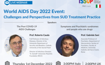 Issup Italia/Casa Rosetta – Evento Internazionale Giornata mondiale contro l’AIDS 2022: sfide e prospettive dalla pratica del trattamento SUD (Disturbi da uso di sostanze)