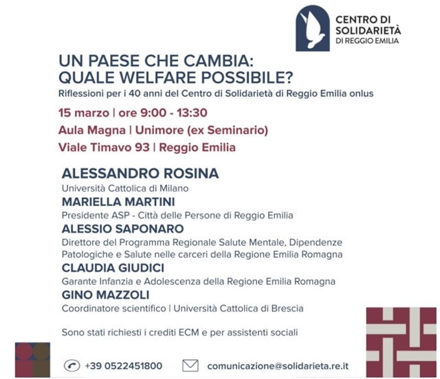 Convegno per i 40 anni del Centro di Solidarietà di Reggio Emilia