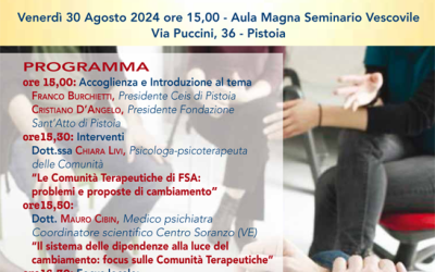 Seminario di riflessione e confronto dal titolo: “Valorizzare e condividere i percorsi educativo – terapeutici”, Venerdì 30 agosto 2024, a Pistoia