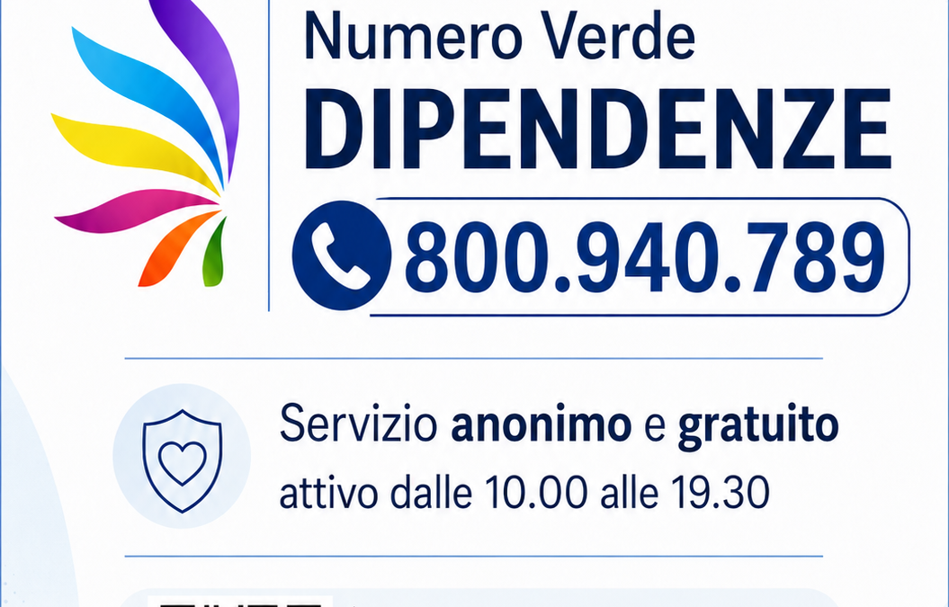 Dipendenze: attivo il Numero Verde nazionale 800 940 789 e due nuove piattaforme online di supporto